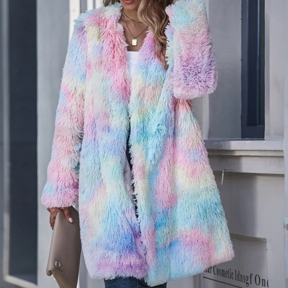 Jackets & Blazers - Faux fur tie dye coat